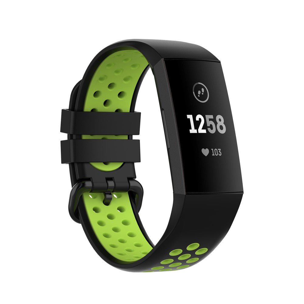  Fitbit Charge 4/3 Silikon Trningsarmband Svart/Fluorescent Grn - Teknikhallen.se