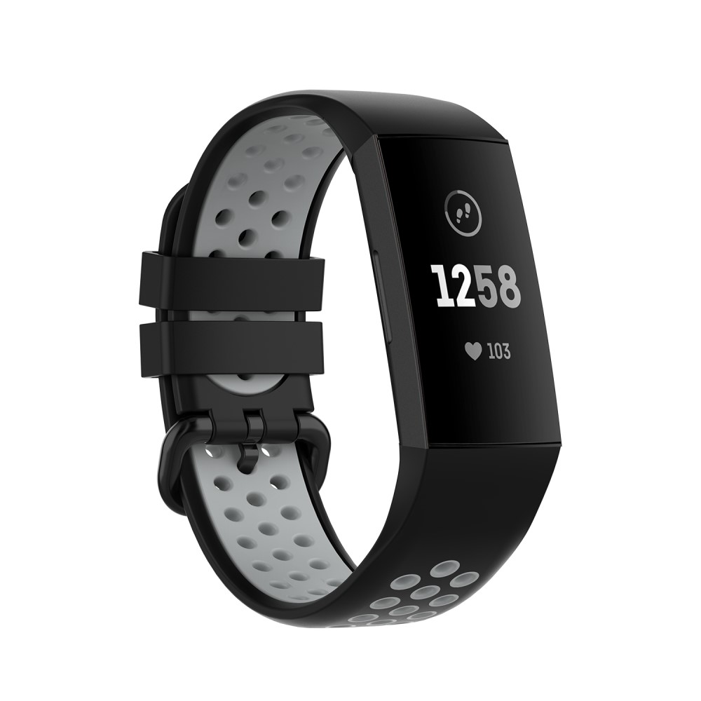  Fitbit Charge 4/3 Silikon Trningsarmband Svart/Gr - Teknikhallen.se