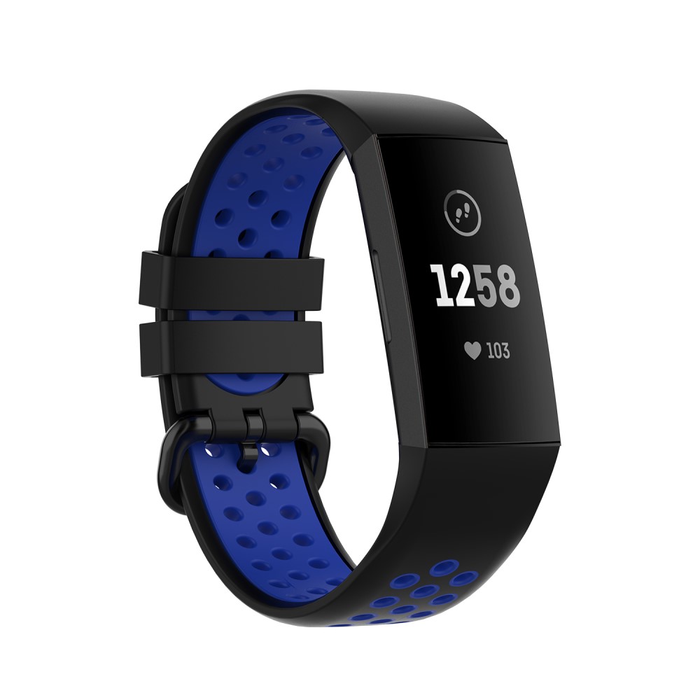  Fitbit Charge 4/3 Silikon Trningsarmband Svart/Bl - Teknikhallen.se