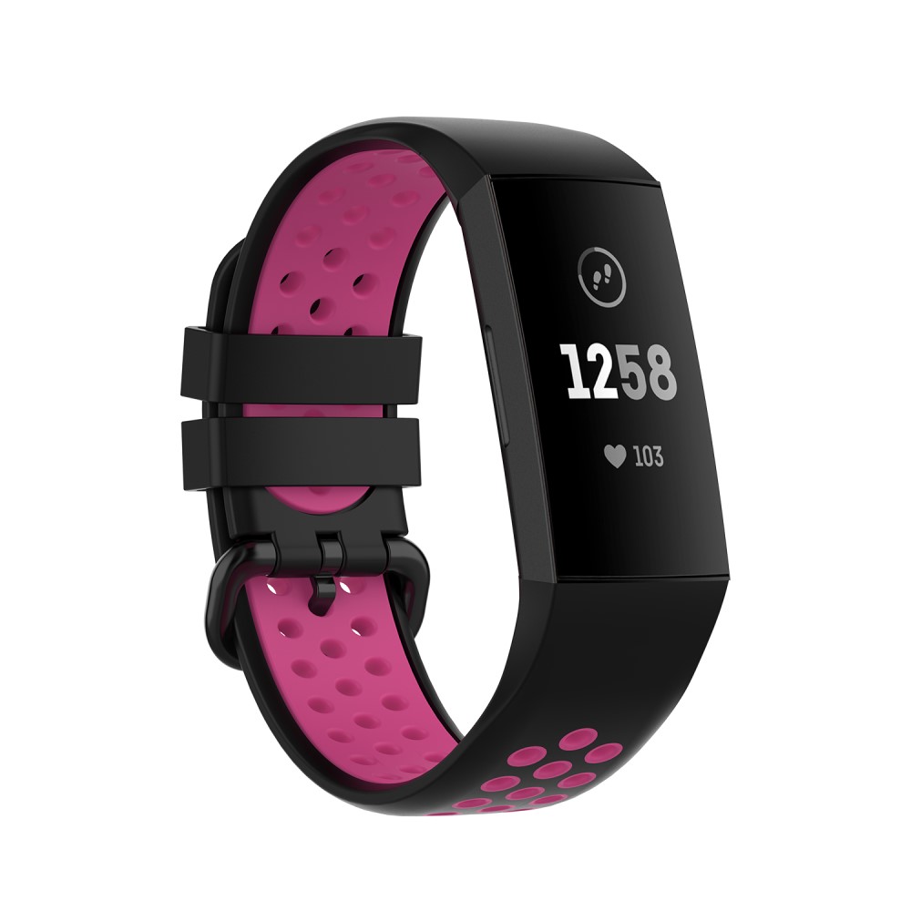  Fitbit Charge 4/3 Silikon Trningsarmband Svart/Rosa - Teknikhallen.se