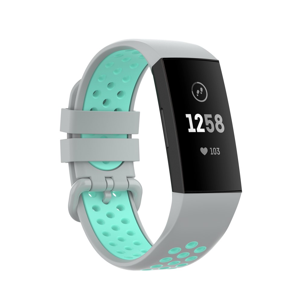  Fitbit Charge 4/3 Silikon Trningsarmband Gr/Cyan - Teknikhallen.se