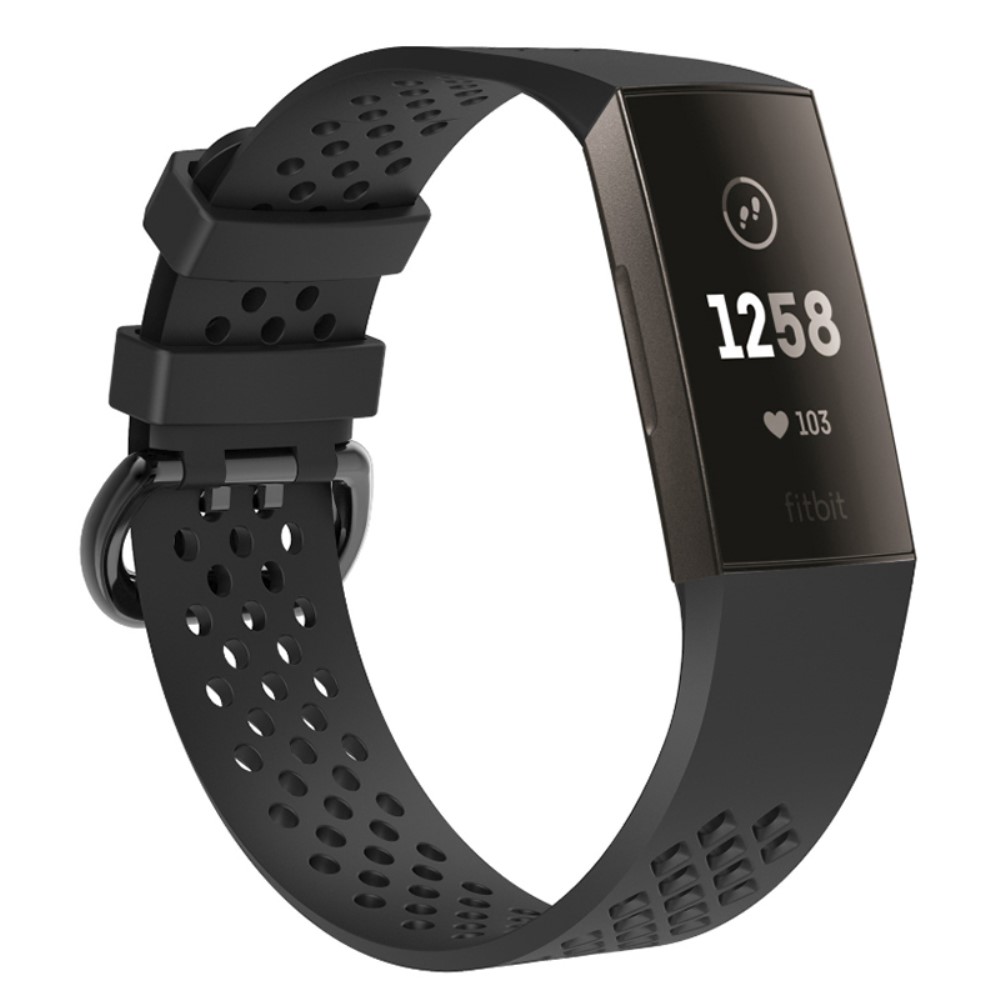  Ihligt Silikon Armband Fitbit Charge 4/3 (L) Svart - Teknikhallen.se
