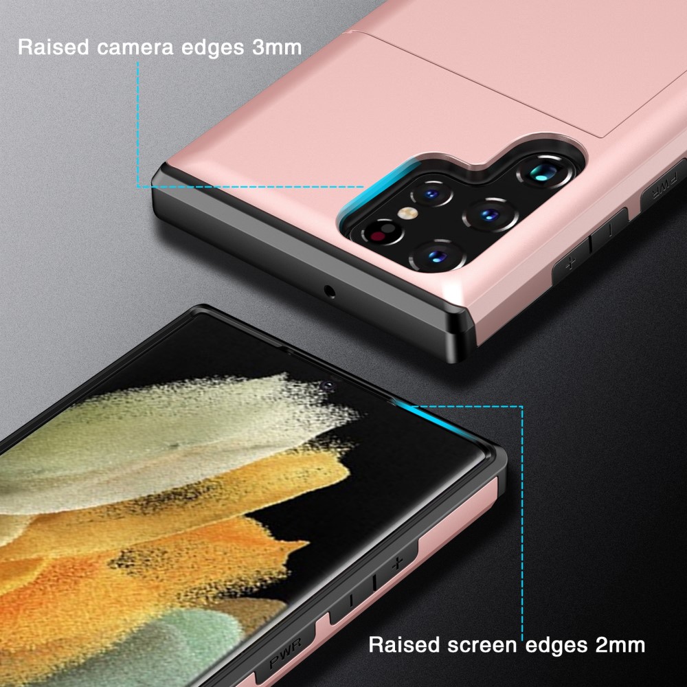  Samsung Galaxy S22 Ultra Skal Hybrid Med Kortfack Rosa - Teknikhallen.se