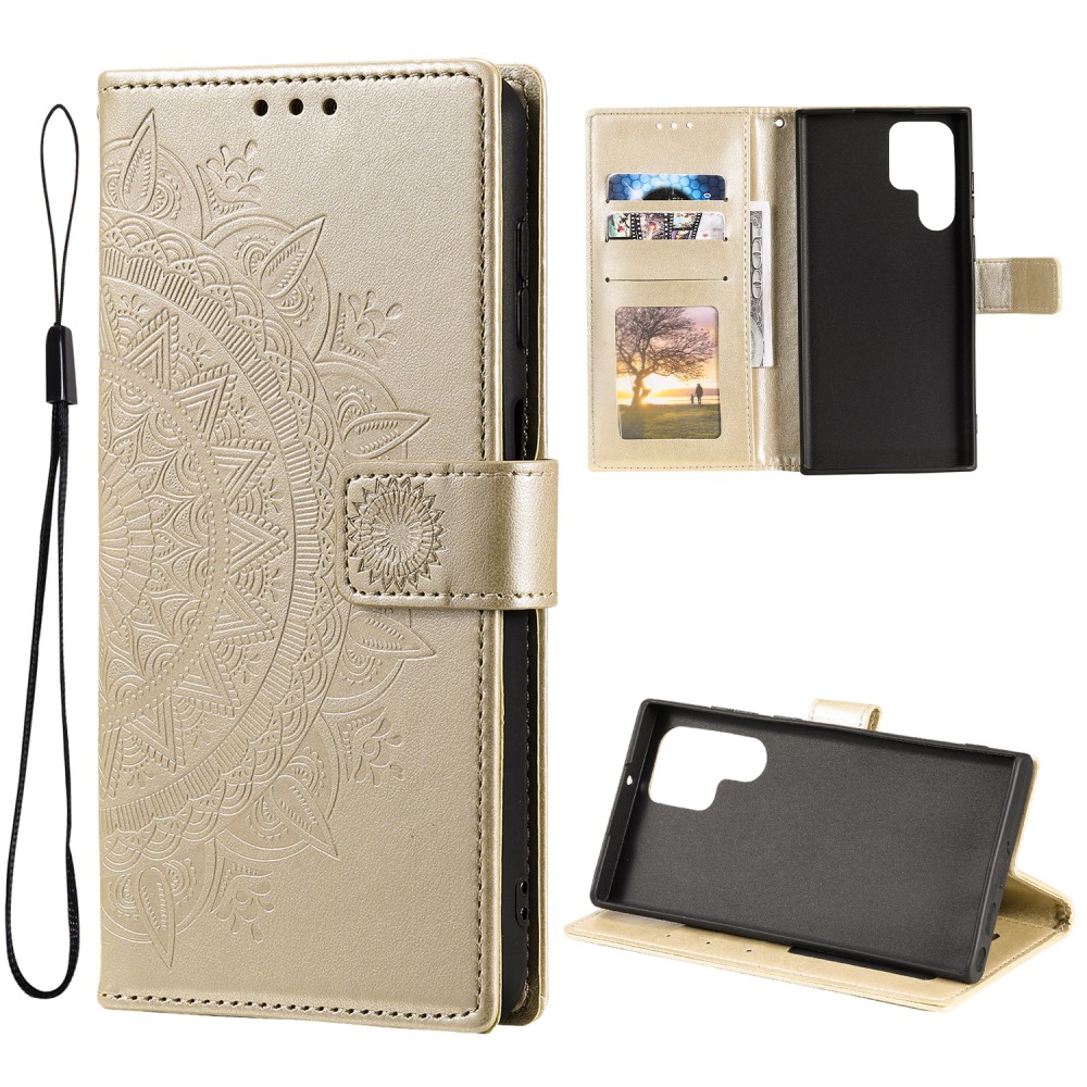  Samsung Galaxy S22 Ultra Fodral Mandala Lder Guld - Teknikhallen.se