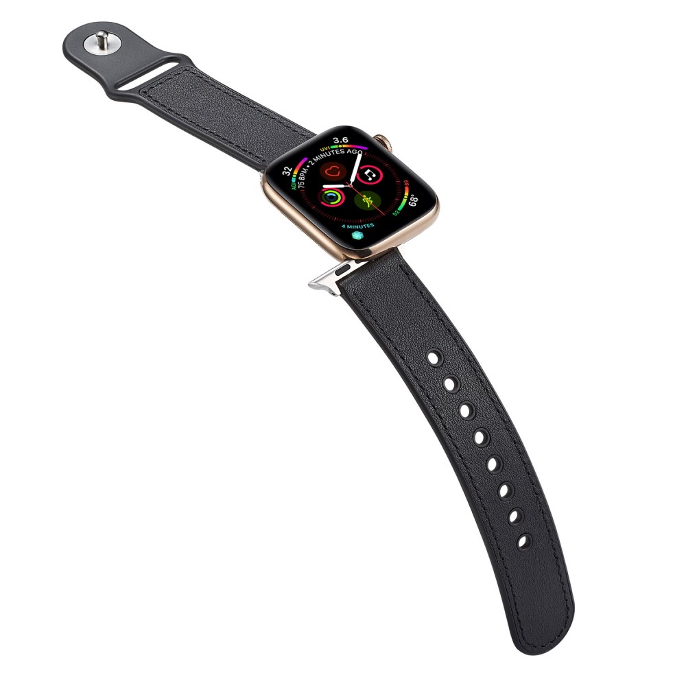  Äkta Läder Armband Apple Watch 42/44/45/49 mm Svart - Teknikhallen.se