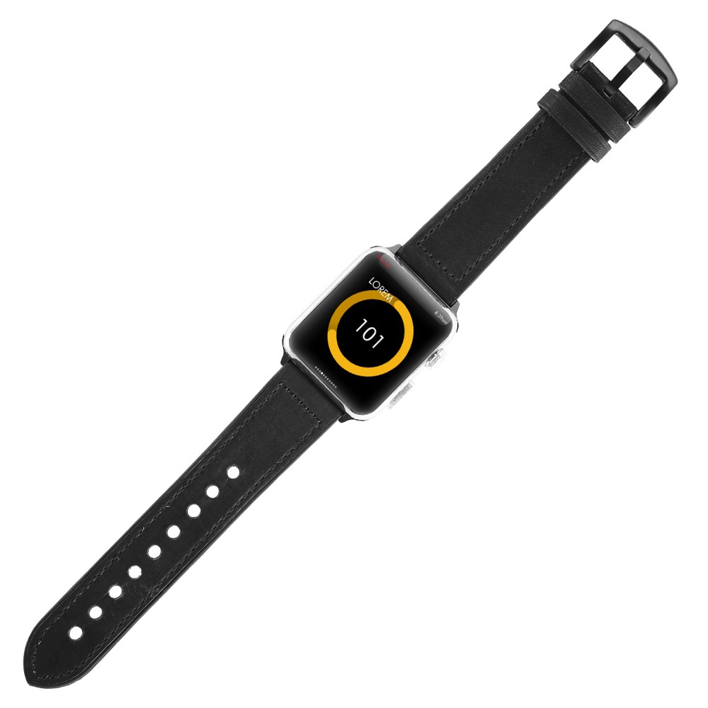  Läderarmband Apple Watch 42/44/45/49 mm Svart - Teknikhallen.se