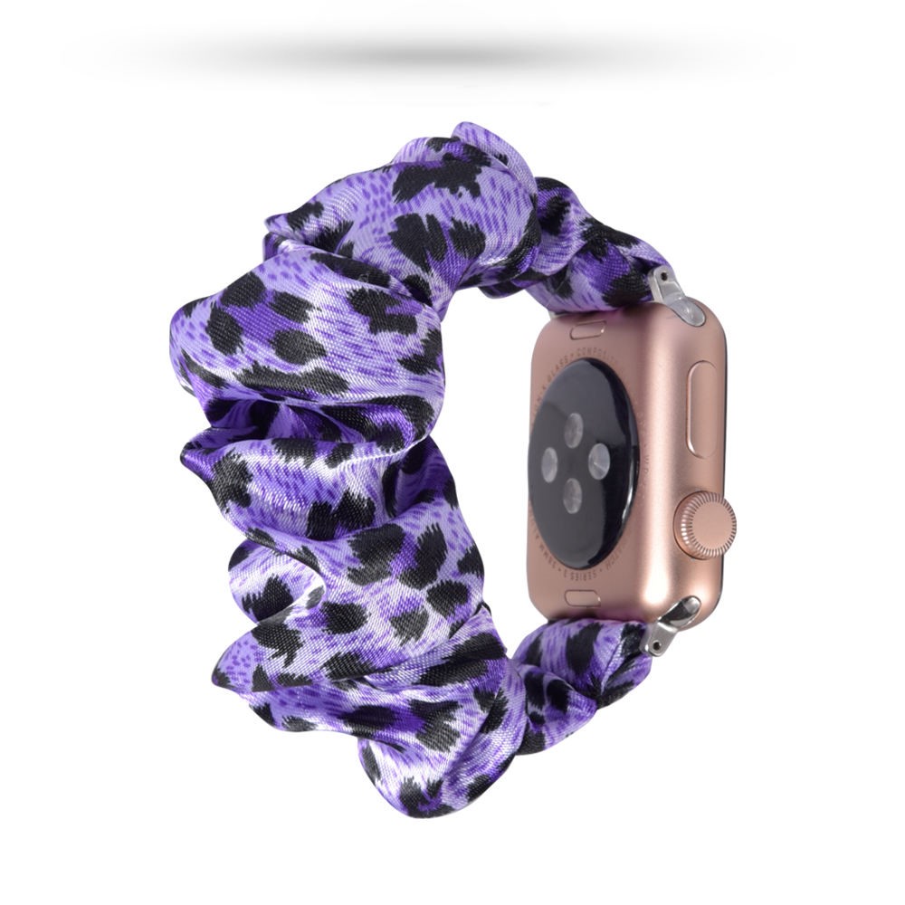  Scrunchie Silk Purple Leopard Armband Apple Watch 41/40/38 mm - Teknikhallen.se