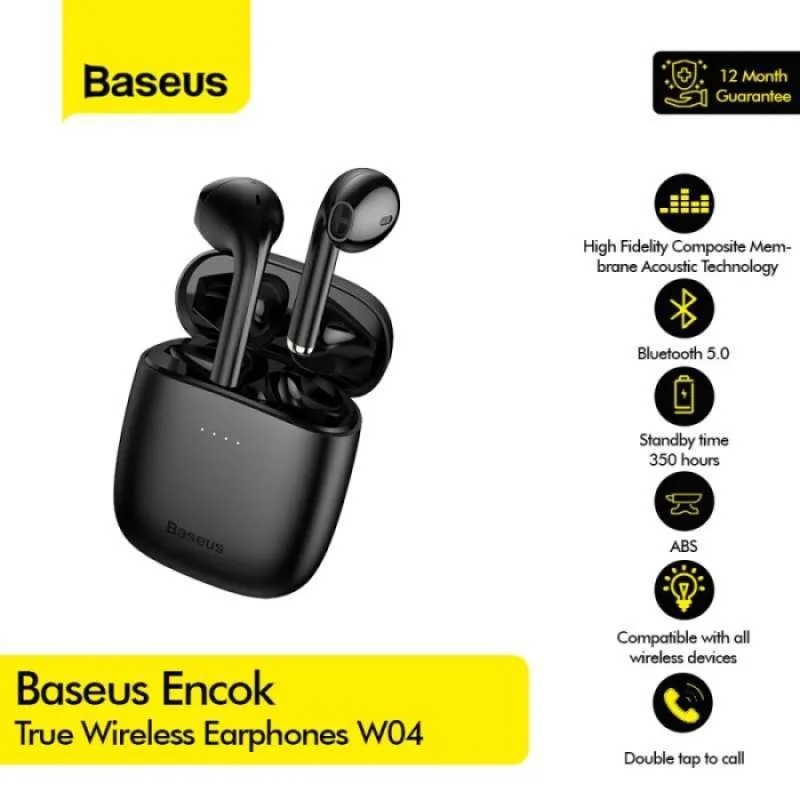 BASEUS Baseus Encok W04 Pro True Wireless Hörlurar Svart - Teknikhallen.se