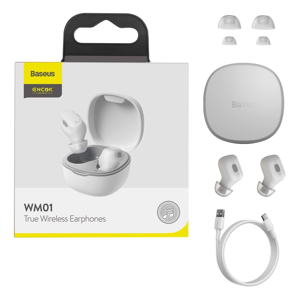 BASEUS Baseus Encok WM01 True Wireless Hörlurar - Vit - Teknikhallen.se