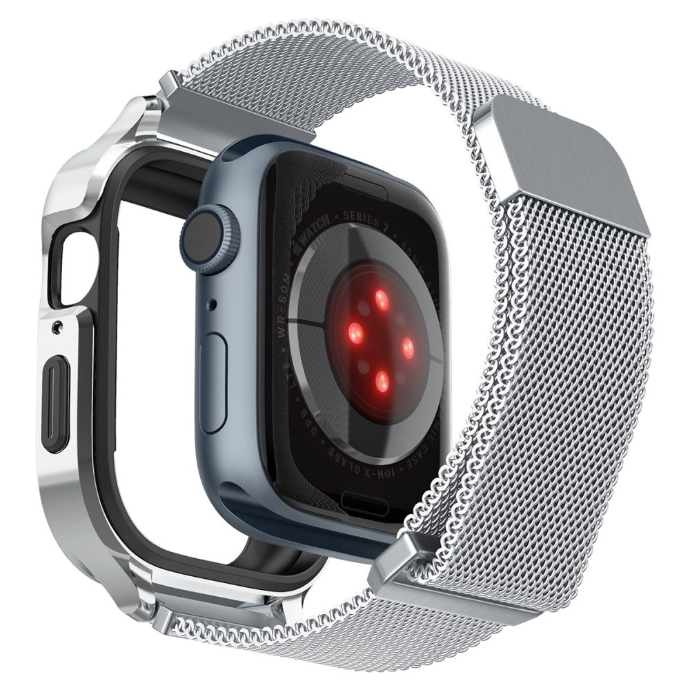 Spigen Spigen Apple Watch 44/45 mm Armband Metal Fit 'Pro' Silver - Teknikhallen.se