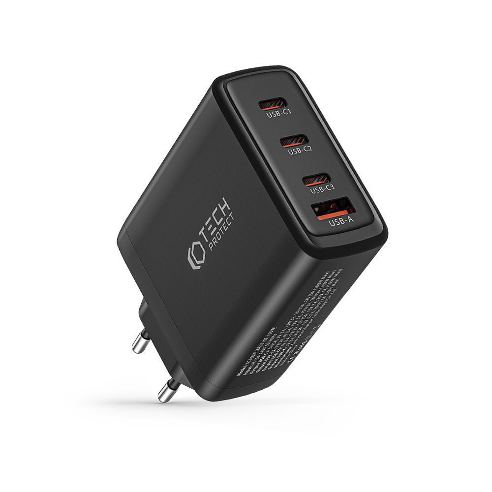 Tech-Protect Tech-Protect 100W GaN PD/QC Väggladdare 3x USB-C 1x USB-A Svart - Teknikhallen.se