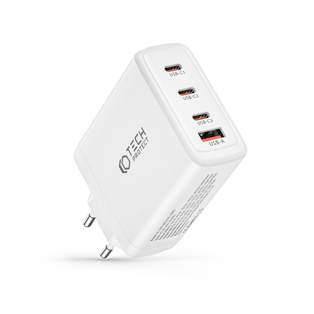 Tech-Protect Tech-Protect 100W GaN PD/QC Vggladdare 3x USB-C 1x USB-A Vit - Teknikhallen.se