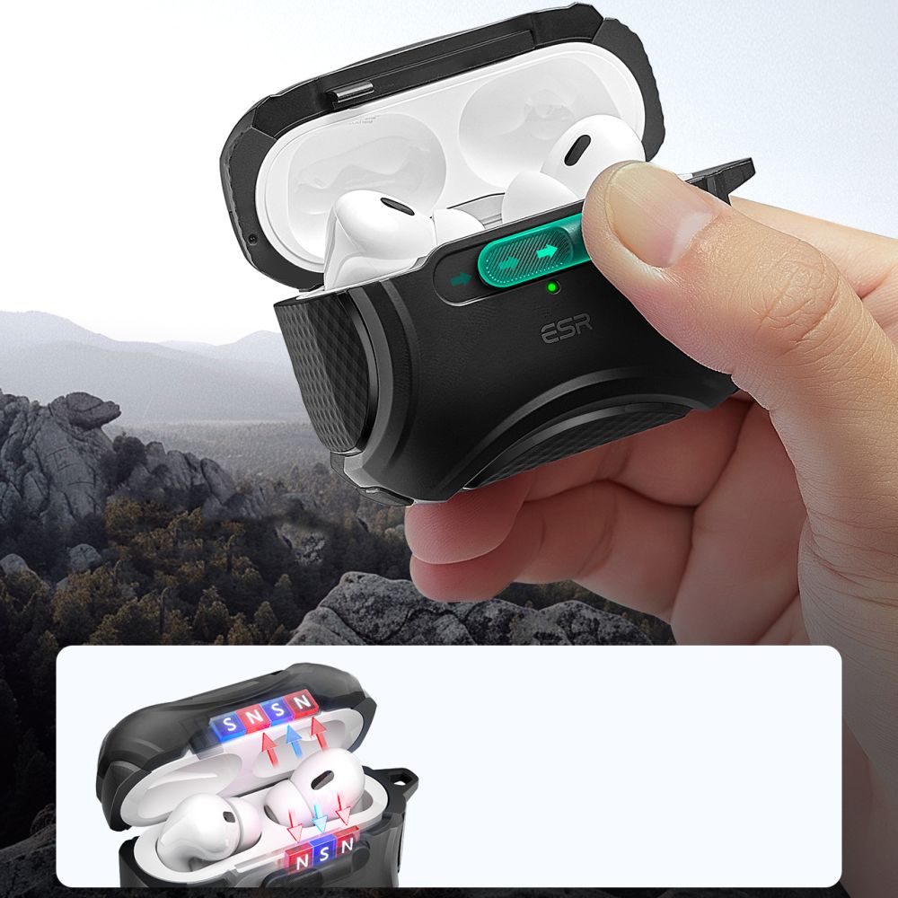 ESR ESR Apple AirPods Pro 1/2 Skal MagSafe Cyber FlickLock HaloLock Svart - Teknikhallen.se