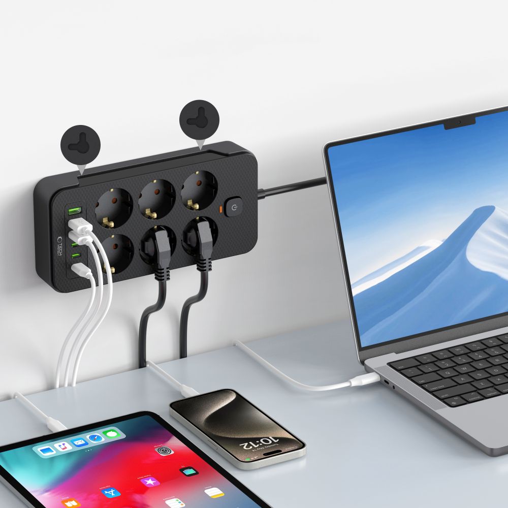 Tech-Protect Tech-Protect 2 m Förgreningsdosa Med USB-C/USB-A Svart - Teknikhallen.se