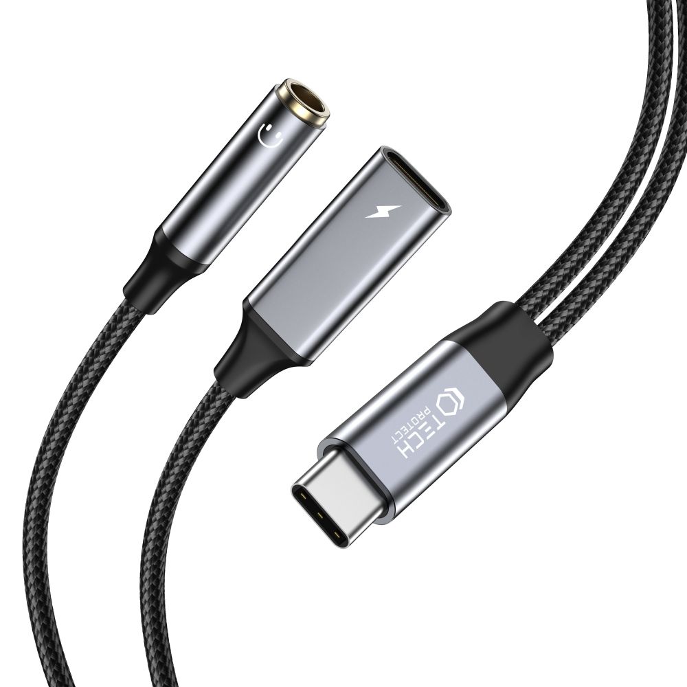 Tech-Protect Tech-Protect 2in1 USB-C Till USB-C/3.5 mm AUX Hona Svart - Teknikhallen.se