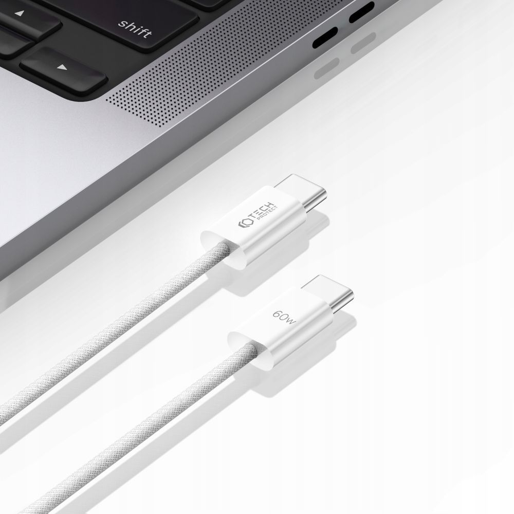 Tech-Protect Tech-Protect 1 m 60W/3A PD USB-C - USB-C Kabel UltraBoost Vit - Teknikhallen.se