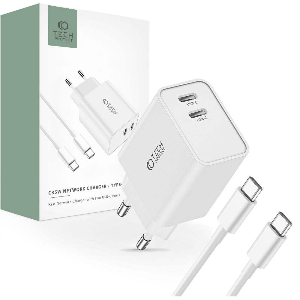 Tech-Protect Tech-Protect 25W Väggladdare PD Inkl. USB-C Kabel UltraBoost Vit - Teknikhallen.se