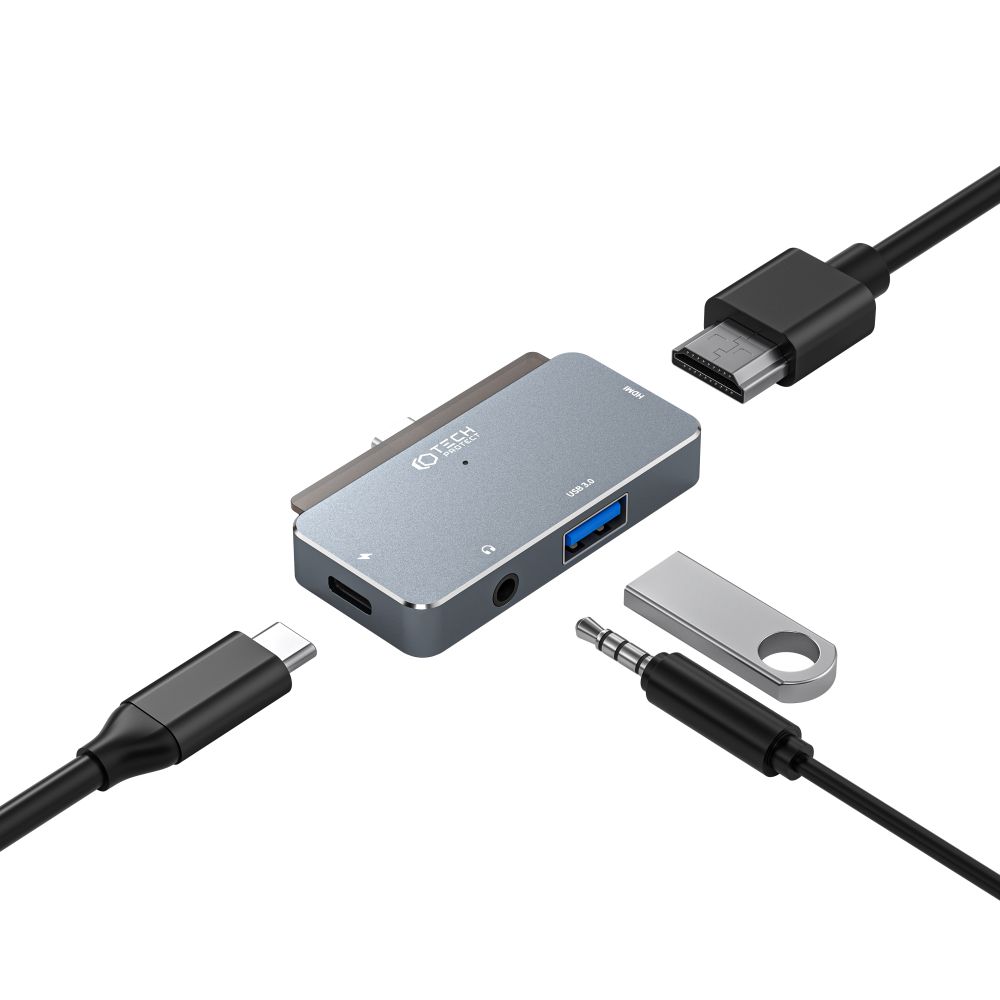 Tech-Protect Tech-Protect 4in1 USB-C Hub USB-A/HDMI/AUX/USB-C Grå - Teknikhallen.se