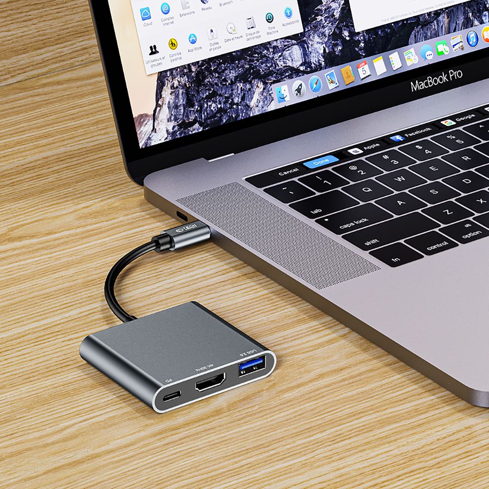 Tech-Protect Tech-Protet 3in1 USB-C Hub USB-A / HDMI / USB-C Grå - Teknikhallen.se