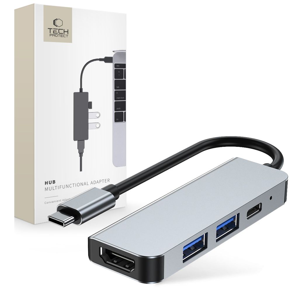 Tech-Protect Tech-Protect 4in1 USB-C Hub USB-A / HDMI / USB-C Grå - Teknikhallen.se