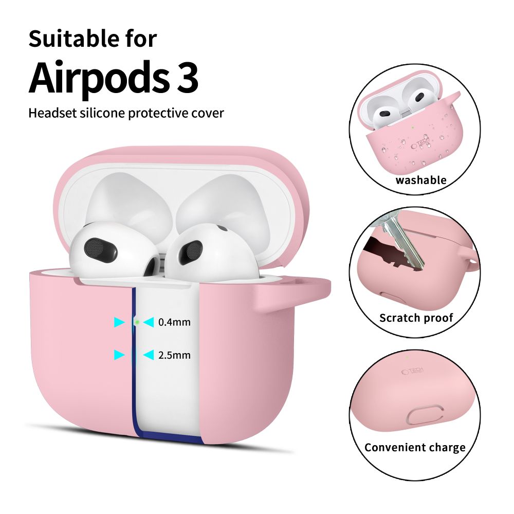 Tech-Protect Tech-Protect AirPods 3 Skal Silikon Hook Dusty Pink - Teknikhallen.se