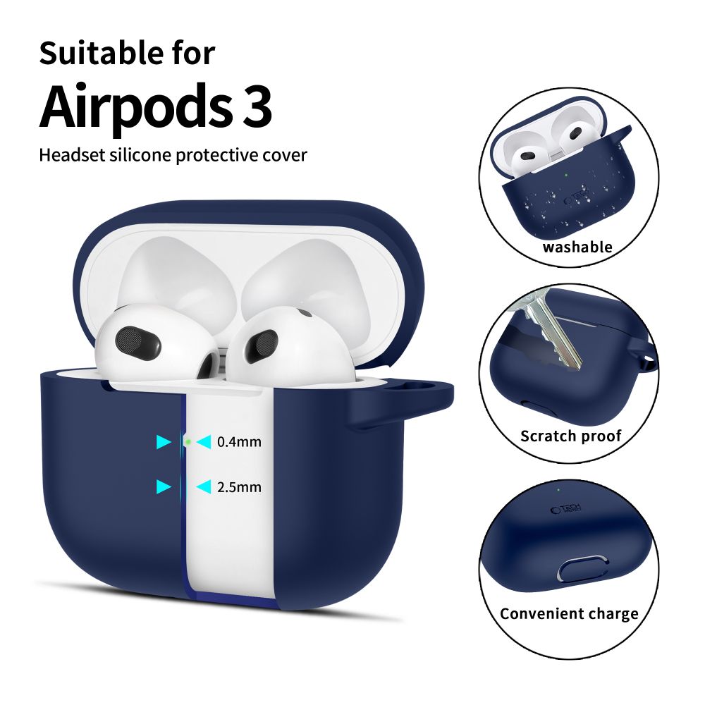 Tech-Protect Tech-Protect AirPods 3 Skal Silikon Hook Navy Blue - Teknikhallen.se