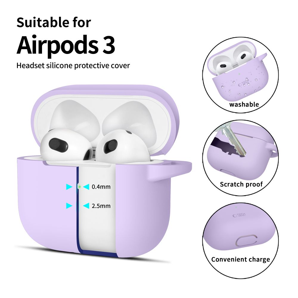 Tech-Protect Tech-Protect AirPods 3 Skal Silikon Hook Lavender - Teknikhallen.se