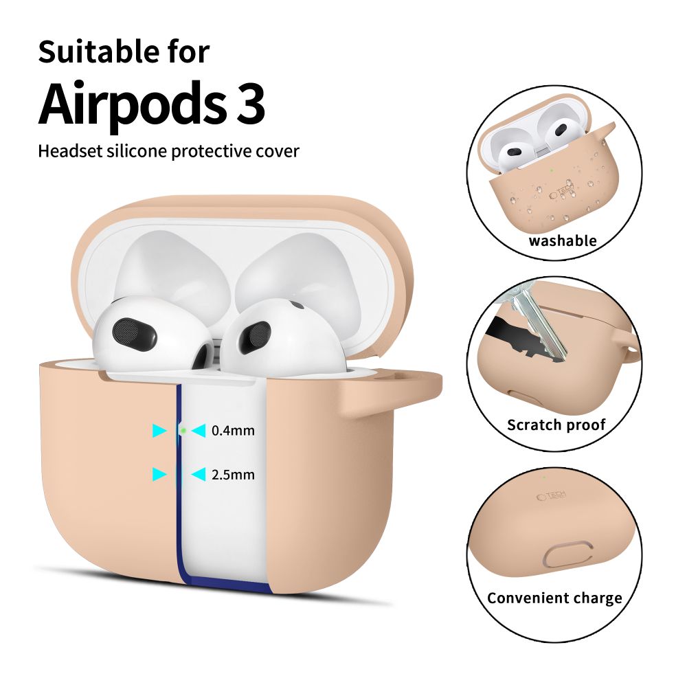 Tech-Protect Tech-Protect AirPods 3 Skal Silikon Hook Caffe Latte - Teknikhallen.se