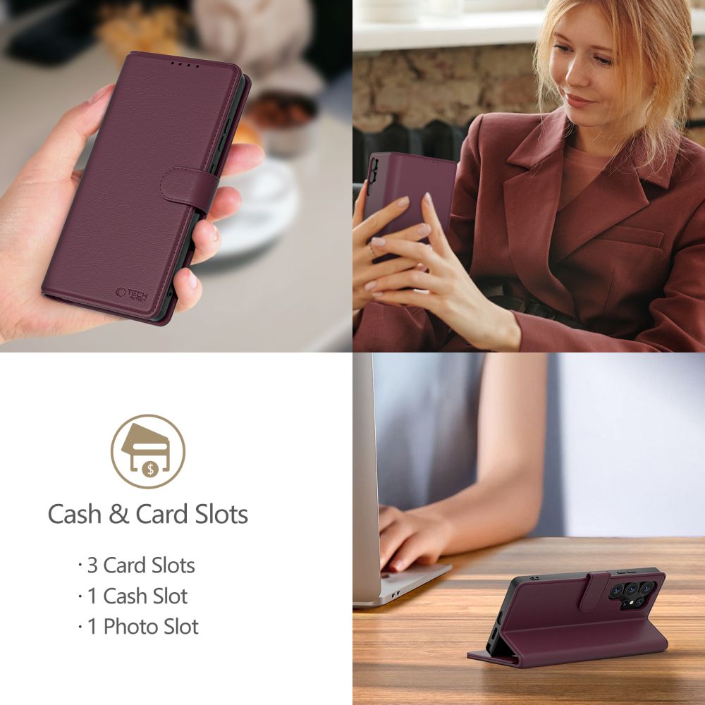 Tech-Protect Tech-Protect iPhone 16e Fodral Läder Mulberry - Teknikhallen.se