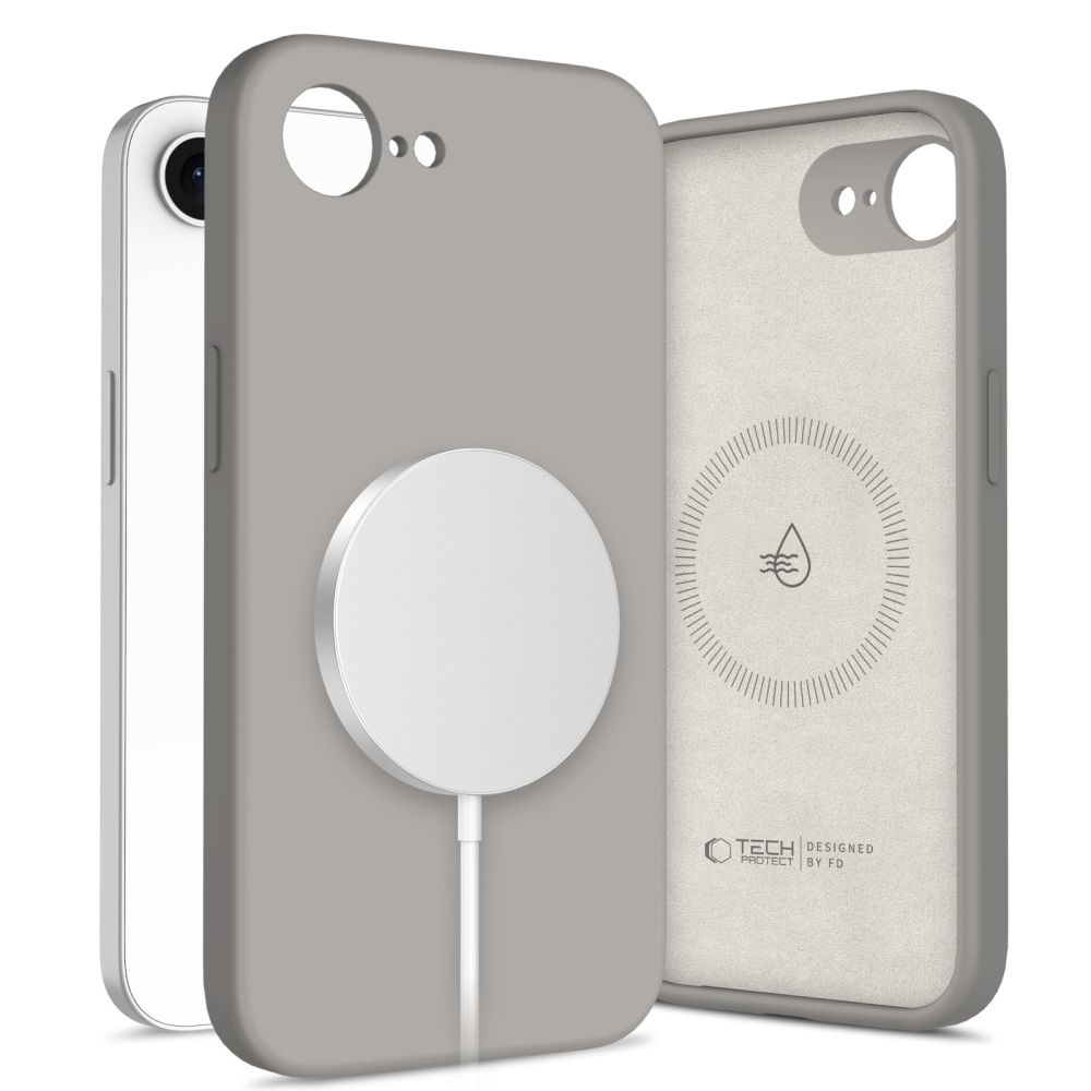 Tech-Protect Tech-Protect iPhone 16e Skal MagSafe Liquid Silicone Stone Grey - Teknikhallen.se
