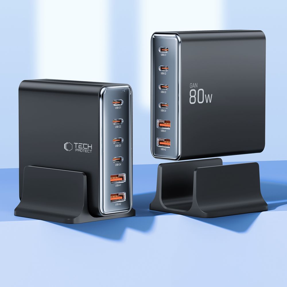 Tech-Protect Tech-Protect 80W Laddstation USB-C / USB-A Svart - Teknikhallen.se
