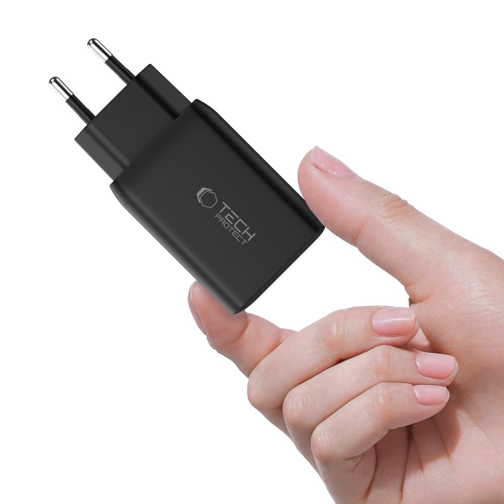 Tech-Protect Tech-Protect 45W PD 2x USB-C Väggladdare Svart - Teknikhallen.se