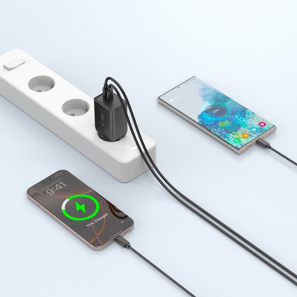 Tech-Protect Tech-Protect 45W PD 2x USB-C Väggladdare Svart - Teknikhallen.se