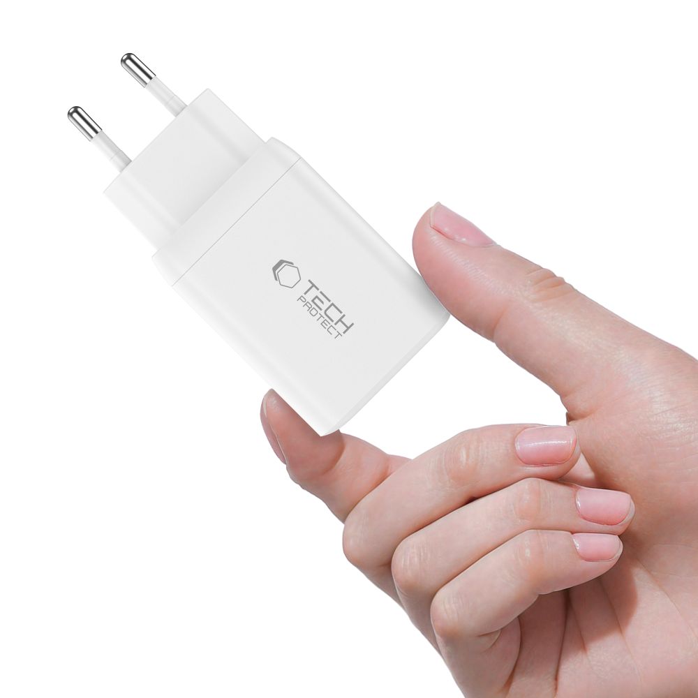 Tech-Protect Tech-Protect 45W PD 2x USB-C Väggladdare Vit - Teknikhallen.se