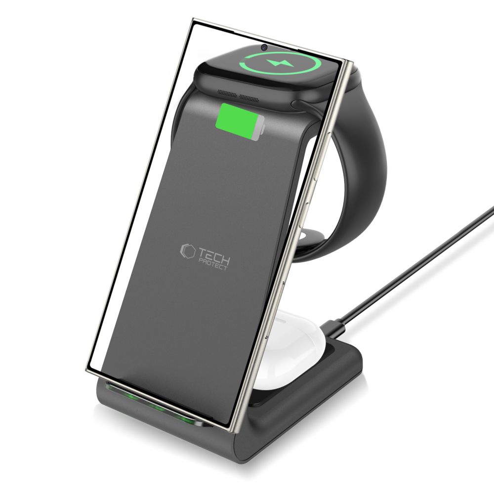 Tech-Protect Tech-Protect 15W Qi 3in1 Trådlös Laddare Android Svart - Teknikhallen.se