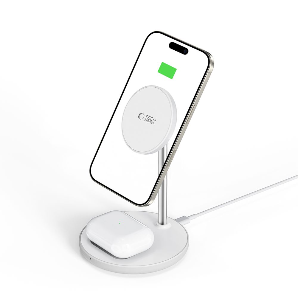 Tech-Protect Tech-Protect 15W Qi 2in1 Magnetisk MagSafe Laddare Vit - Teknikhallen.se