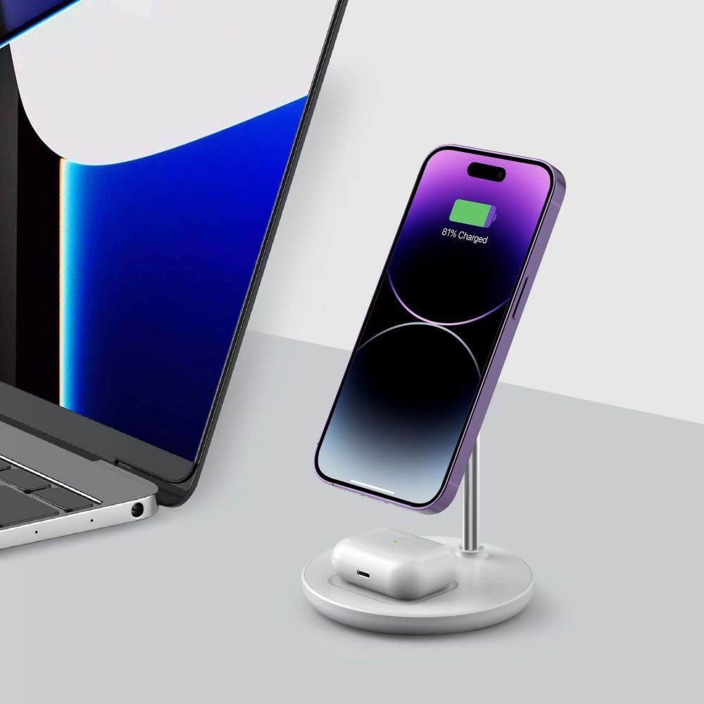 Tech-Protect Tech-Protect 15W Qi 2in1 Magnetisk MagSafe Laddare Vit - Teknikhallen.se