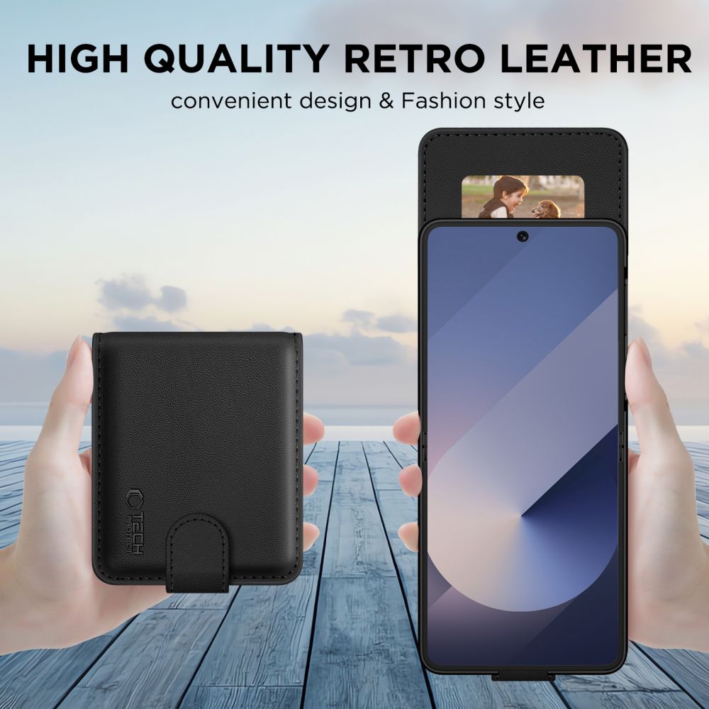 Tech-Protect Tech-Protect Galaxy Z Flip 7 Fodral Läder Svart - Teknikhallen.se