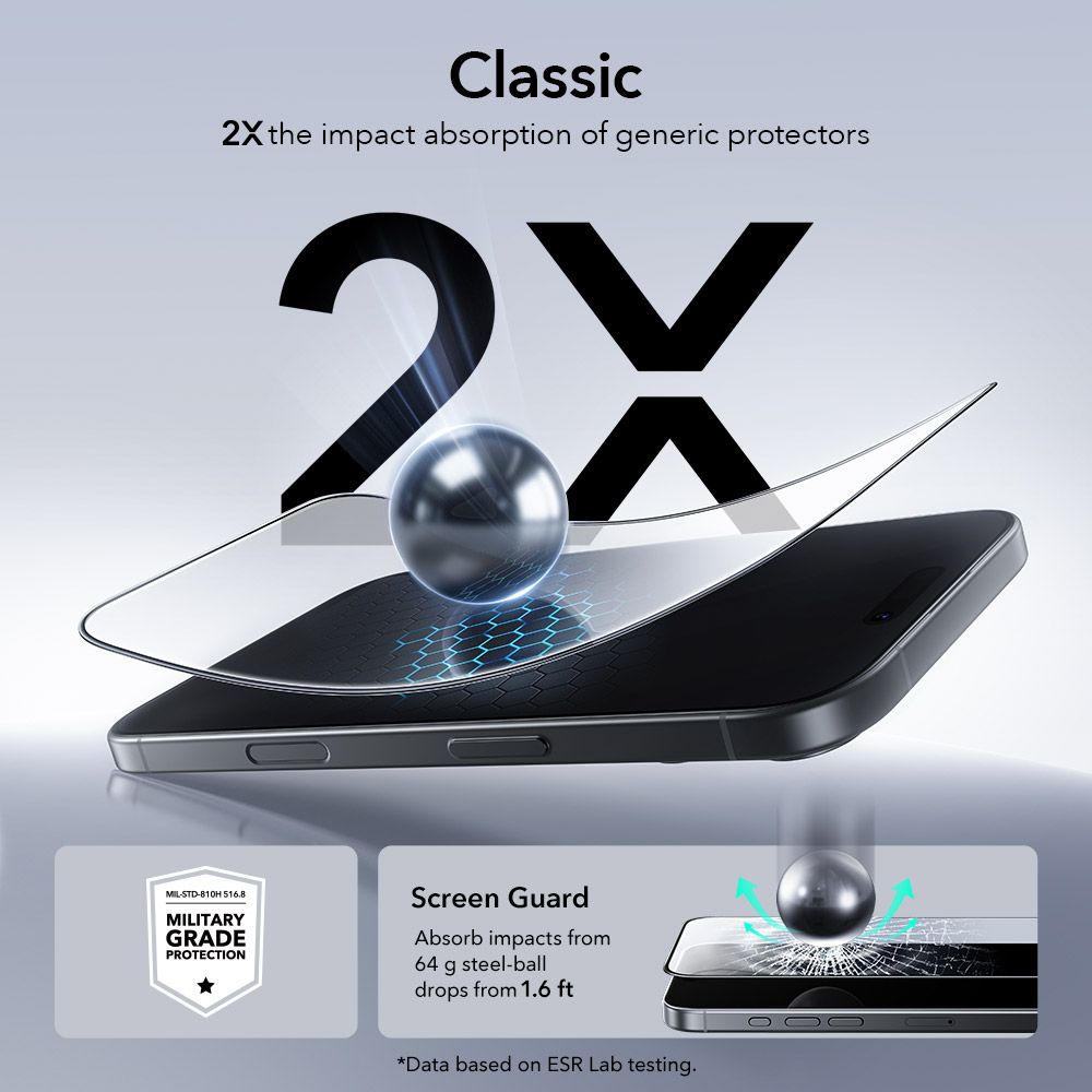 ESR ESR iPhone 17 / 16 Pro 2-PACK Skärmskydd UltraFit Härdat Glas Transparent - Teknikhallen.se