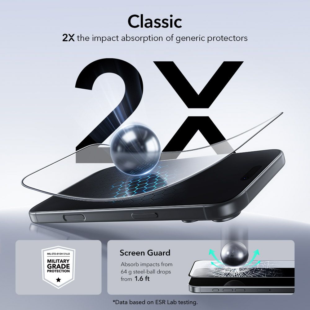 ESR ESR iPhone 17 Pro 2-PACK Skärmskydd UltraFit Härdat Glas Transparent - Teknikhallen.se