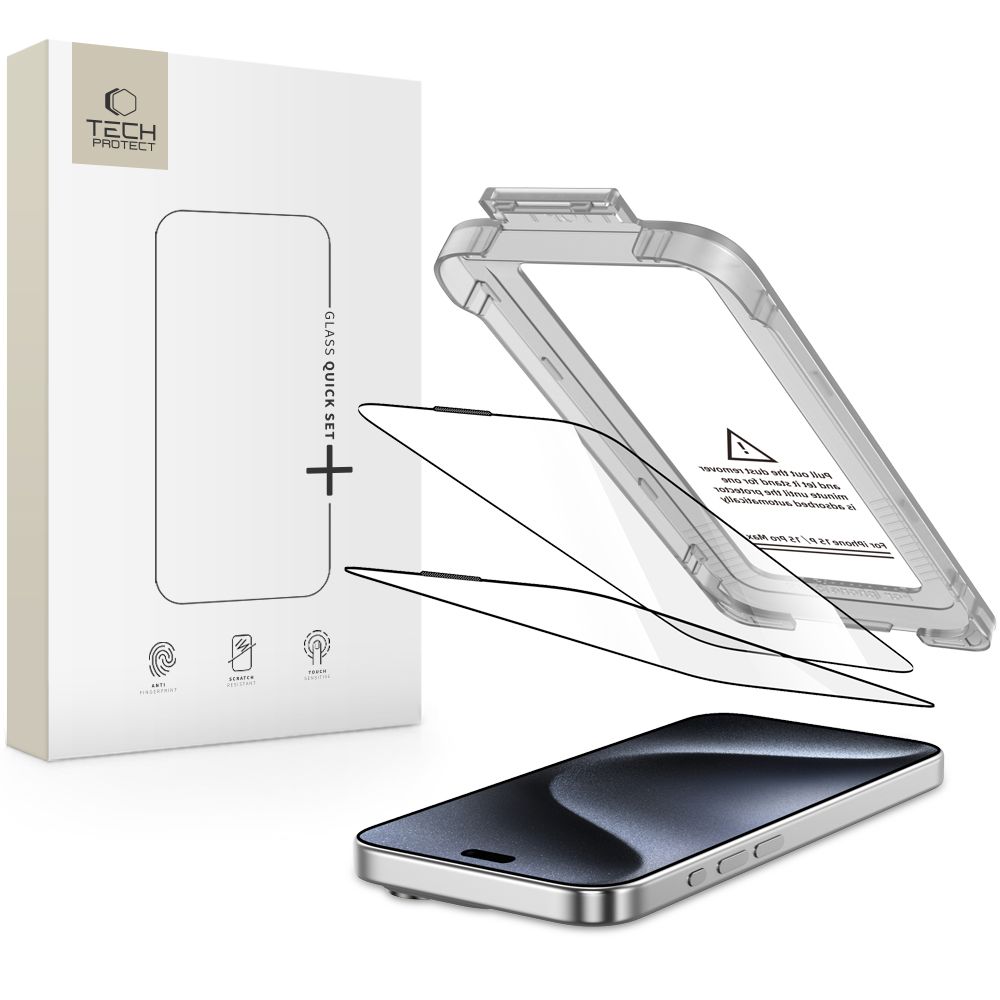 Tech-Protect Tech-Protect iPhone 15 Pro 2-PACK Skärmskydd Quick Set+ Svart - Teknikhallen.se