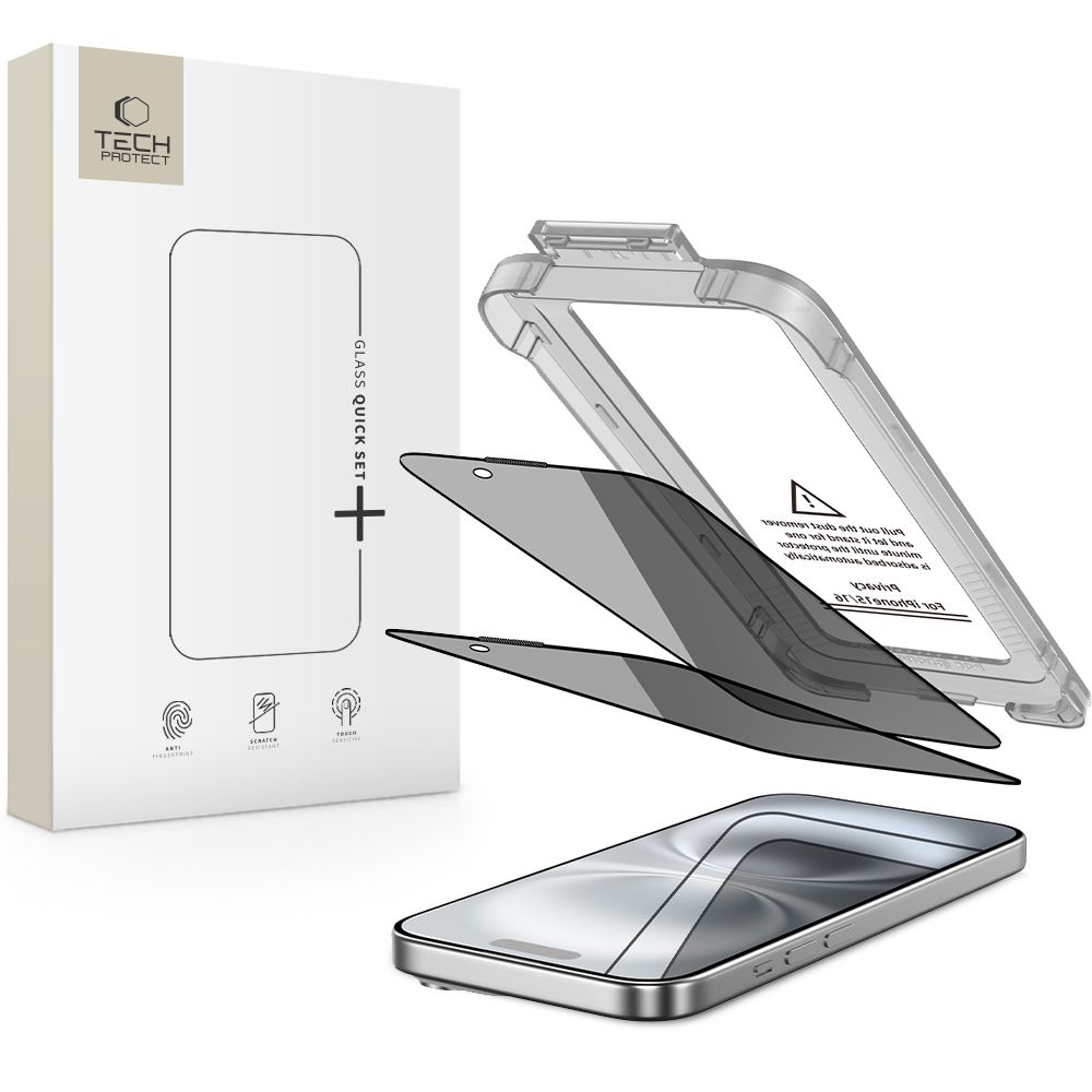 Tech-Protect Tech-Protect iPhone 16 / 15 2-PACK Skärmskydd Quick Set Spy+ Privacy - Teknikhallen.se