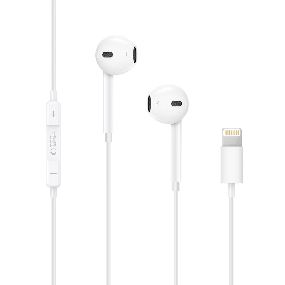Tech-Protect Tech-Protect In-Ear Hörlurar Lightning UltraBoost Vit - Teknikhallen.se