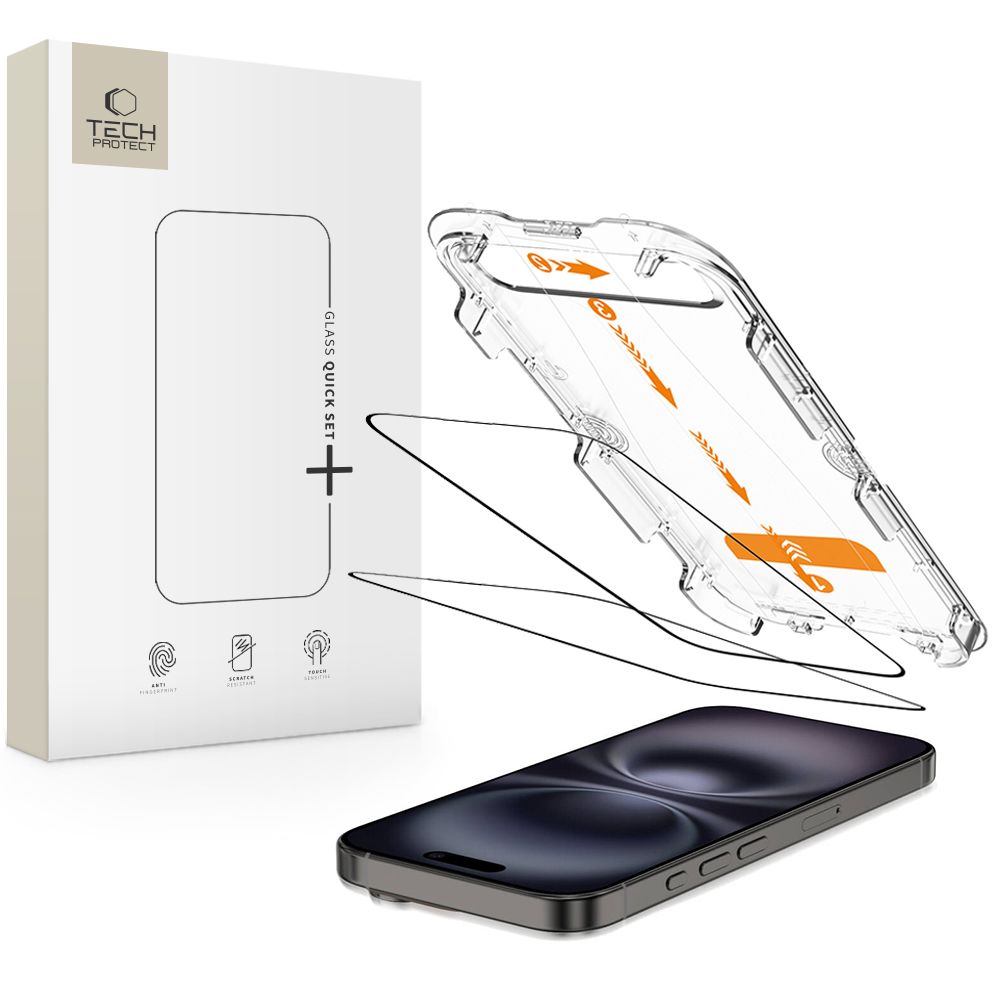 Tech-Protect Tech-Protect iPhone 16/15 2-PACK Skärmskydd QuickSet+ Härdat Glas - Teknikhallen.se