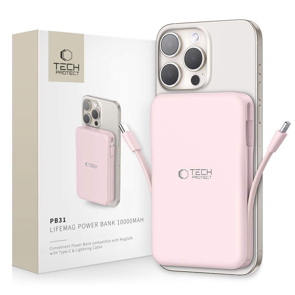 Tech-Protect Tech-Protect 10000 mAh MagSafe Powerbank LifeMag Rosa - Teknikhallen.se