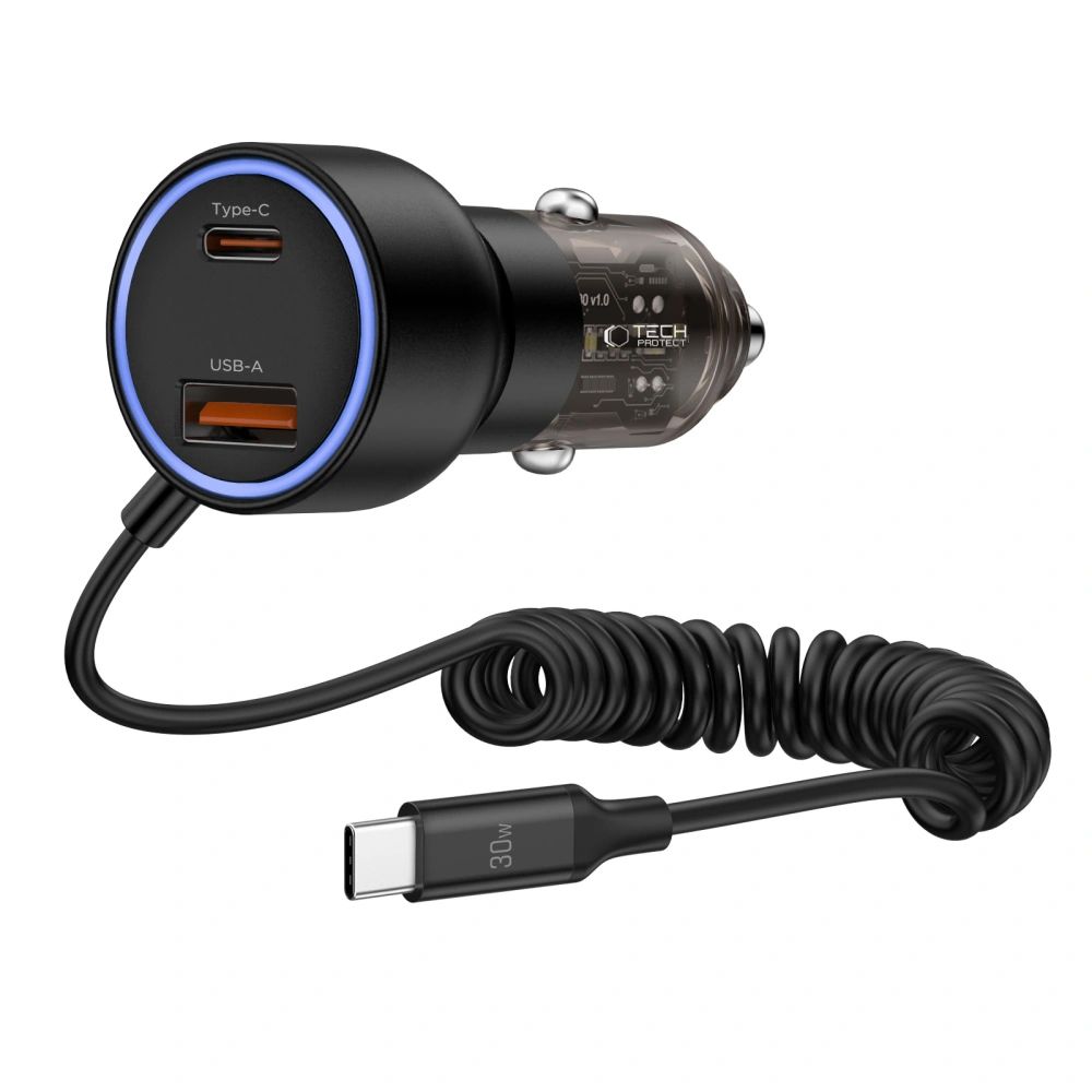 Tech-Protect Tech-Protect 60W PD USB-C/USB-A Billaddare Inkl. Kabel Svart - Teknikhallen.se