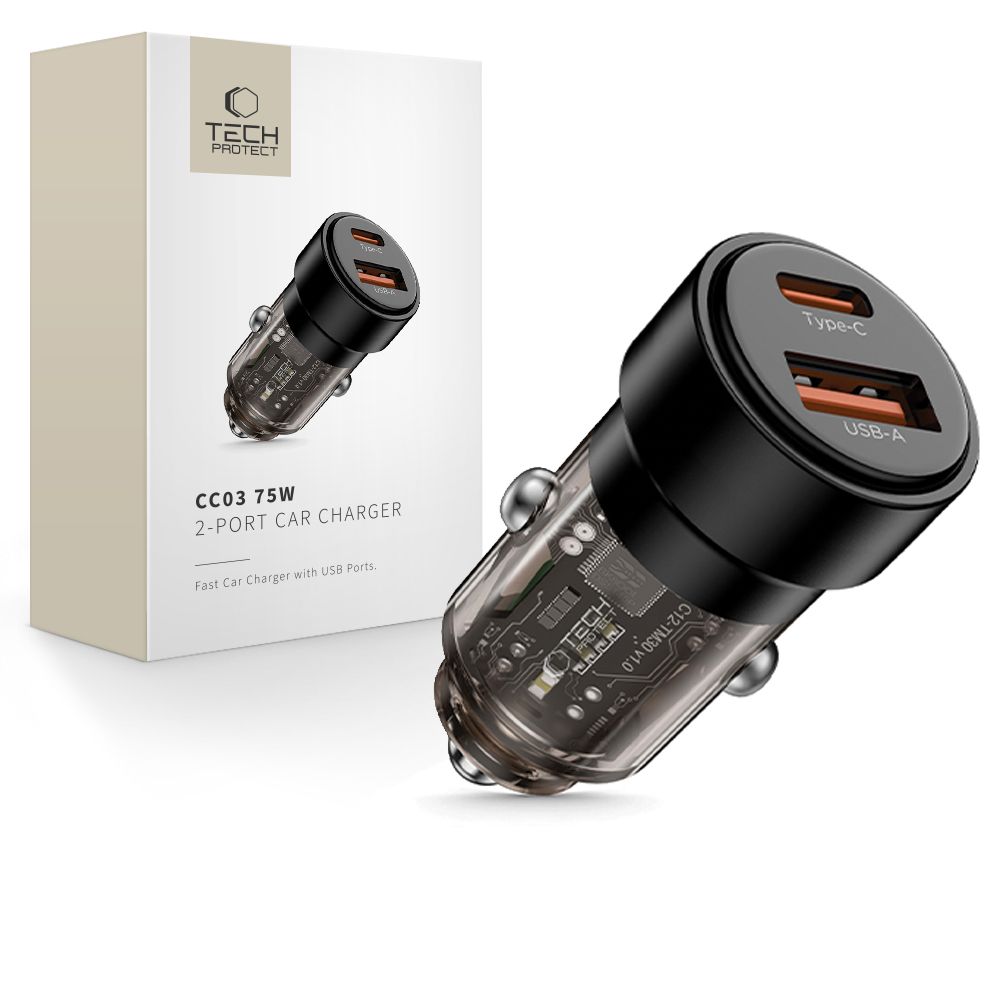 Tech-Protect Tech-Protect 75W PD USB-C / USB-A Billaddare Svart - Teknikhallen.se