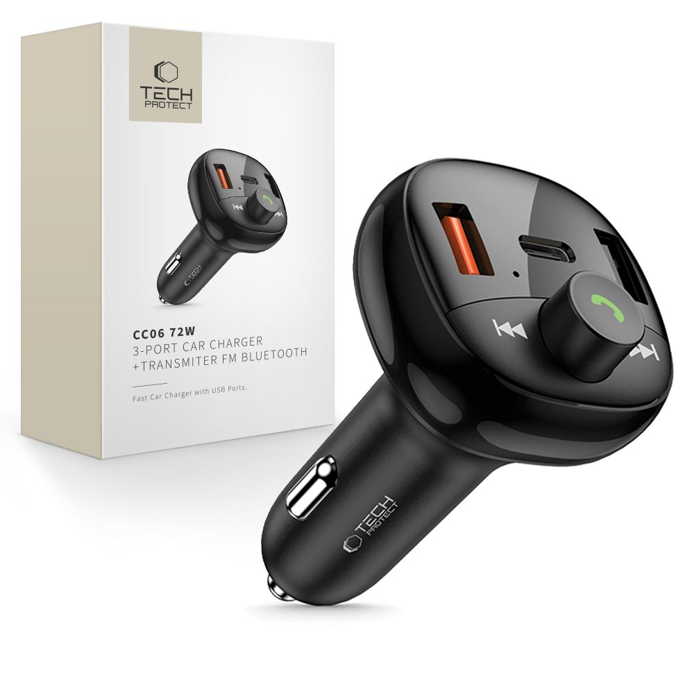 Tech-Protect Tech-Protect 72W PD USB-C / USB-A Billaddare Med Bluetooth FM Sändare - Teknikhallen.se
