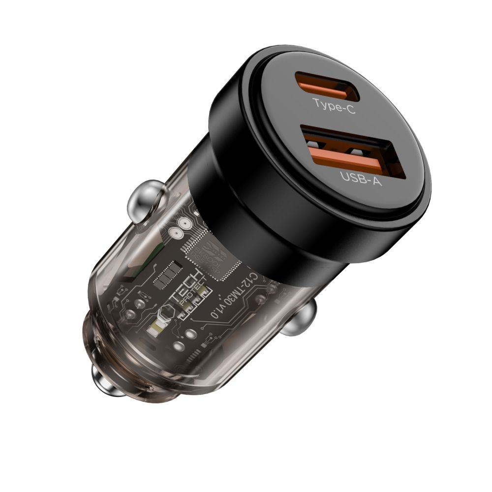 Tech-Protect Tech-Protect 30W PD QC Billaddare USB-C / USB-A Svart - Teknikhallen.se