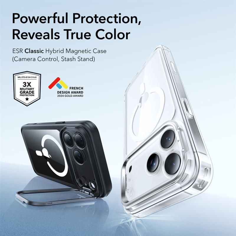 ESR ESR iPhone 17 Pro Skal MagSafe Classic Kickstand Transparent/Svart - Teknikhallen.se